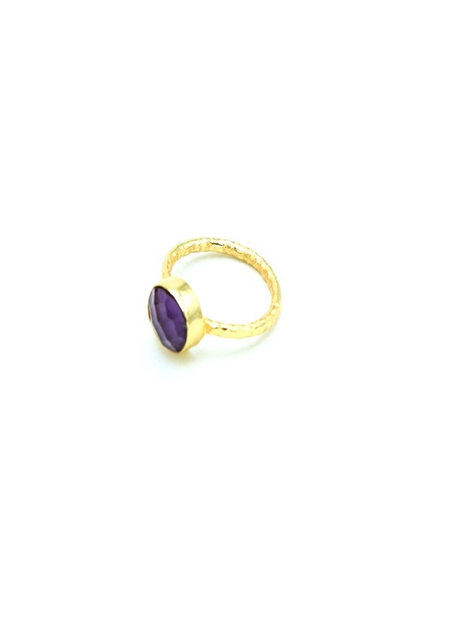 Dua Amethyst Oval 7x9mm Gold-Plated Adjustable Ring – Contemporary Bezel-Set Natural Purple Stone Jewelry for Women & Girls - Image 4