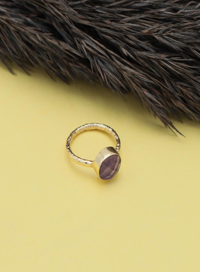 Dua Amethyst Oval 7x9mm Gold-Plated Adjustable Ring – Contemporary Bezel-Set Natural Purple Stone Jewelry for Women & Girls - Image 2