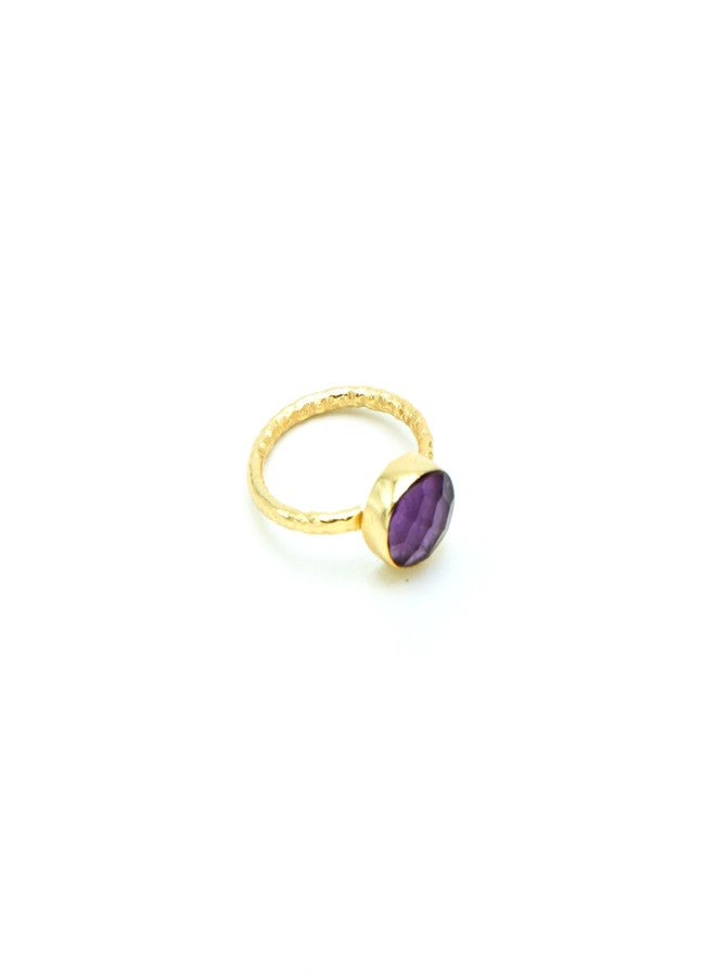 Dua Amethyst Oval 7x9mm Gold-Plated Adjustable Ring – Contemporary Bezel-Set Natural Purple Stone Jewelry for Women & Girls - Image 3