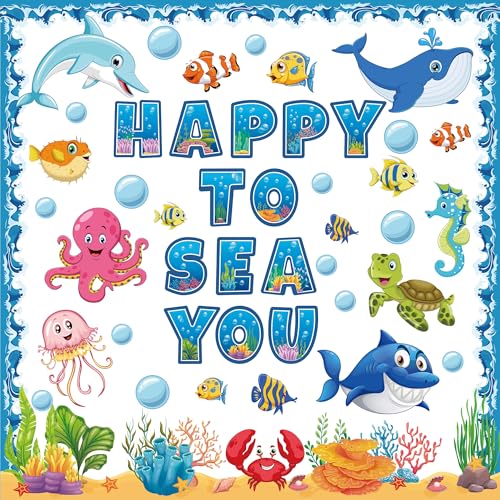 Maniaacer 87 PCS Sea Animal Bulletin Board Decorations Under The Ocean Paper Cutout Classroom Decor Happy to Sea You Bulletin Board Set with Glue Point Dots for School Classroom Wall Ocean Theme Party Decor - Image 1