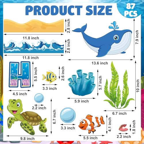 Maniaacer 87 PCS Sea Animal Bulletin Board Decorations Under The Ocean Paper Cutout Classroom Decor Happy to Sea You Bulletin Board Set with Glue Point Dots for School Classroom Wall Ocean Theme Party Decor - Image 2