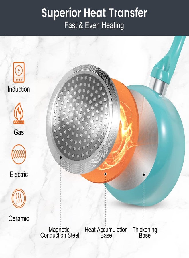M MELENTA Pots and Pans Set Non Stick, 11pcs Turquoise Ceramic Cookware Set - Image 5