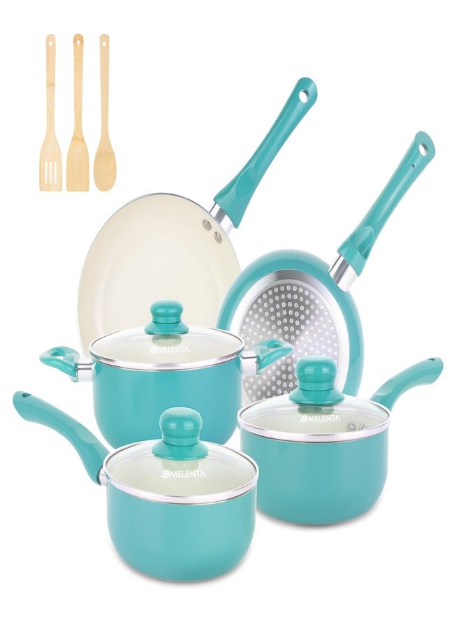 M MELENTA Pots and Pans Set Non Stick, 11pcs Turquoise Ceramic Cookware Set - Image 1