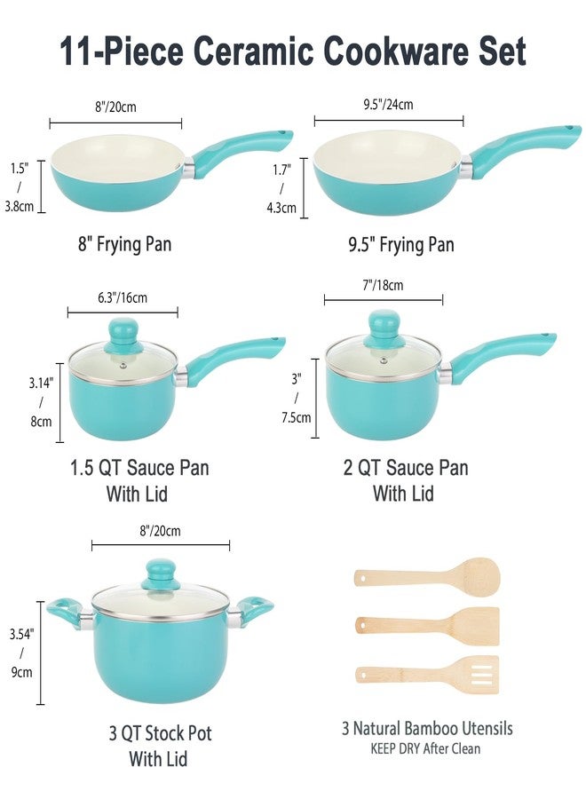 M MELENTA Pots and Pans Set Non Stick, 11pcs Turquoise Ceramic Cookware Set - Image 2