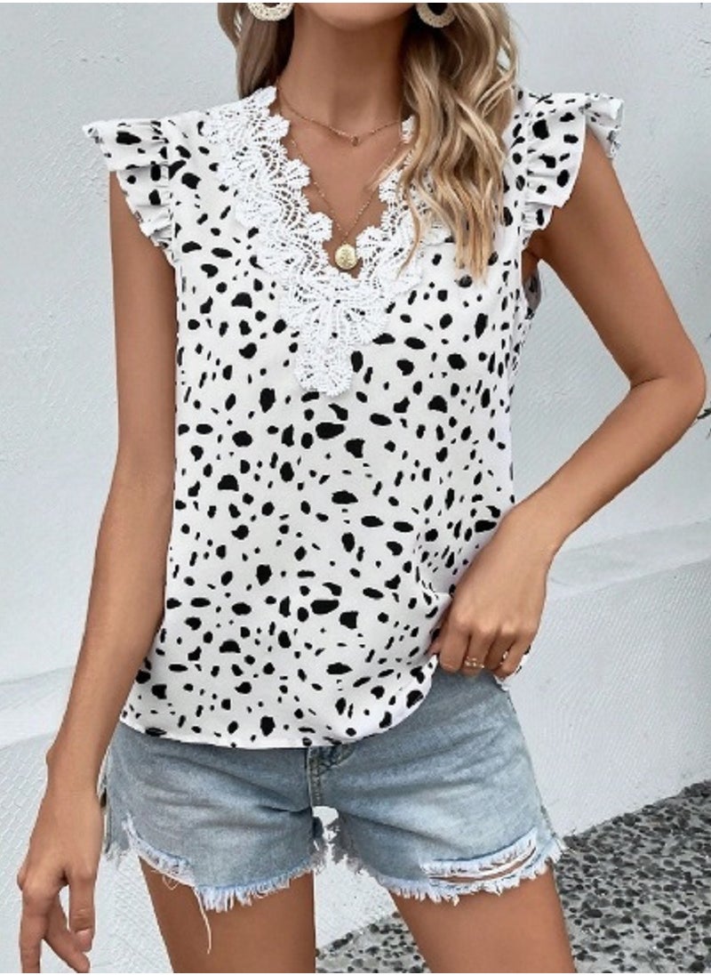 Shein - shein blouse blak&white for women with geber &ruffle sleeve - Image 1