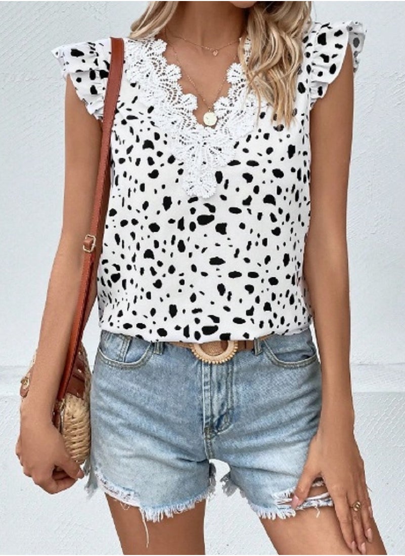 Shein - shein blouse blak&white for women with geber &ruffle sleeve - Image 1