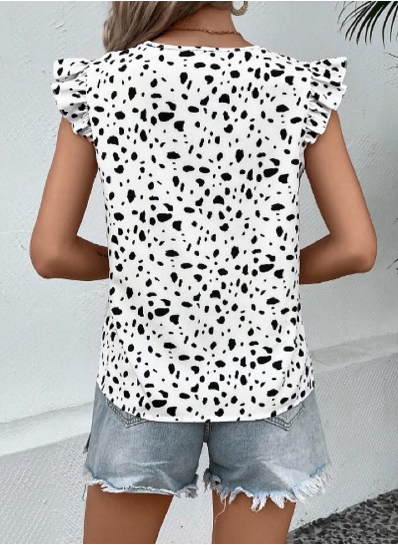 Shein - shein blouse blak&white for women with geber &ruffle sleeve - Image 1