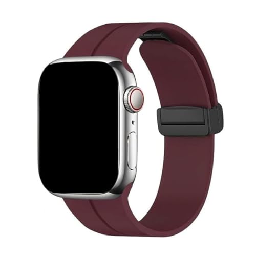 HUMBLE Silicone Strap with Folding Magnetic Lock Compatible with iWatch Series 10 (46mm) Series 9, 8, 7 (45mm) Series 6, 5, 4, SE, SE2 (44mm, 42mm) Ultra/Ultra 2 (Watch Not Included)- Wine Red - Image 1