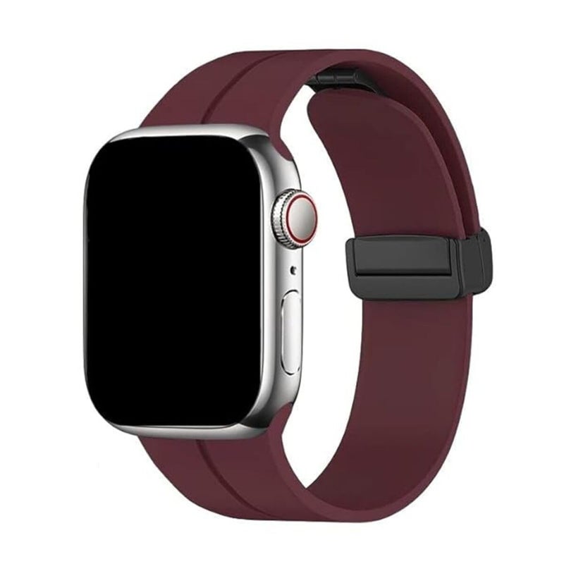 HUMBLE Silicone Strap with Folding Magnetic Lock Compatible with iWatch Series 10 (46mm) Series 9, 8, 7 (45mm) Series 6, 5, 4, SE, SE2 (44mm, 42mm) Ultra/Ultra 2 (Watch Not Included)- Wine Red - Image 4