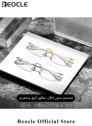 Rimless Reading Glasses Men Women Anti-Blue Ultra Light Frameless Reading Glasses Reading Aid Visual Aid Workplace Glasses Anti Fatigue Glasses with Strength for the Elderly Sliver - view 2