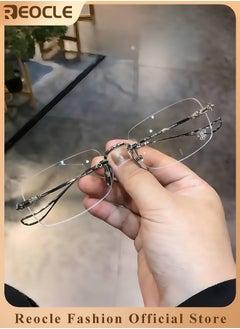 REOCLE Rimless Reading Glasses Men Women Anti-Blue Ultra Light Frameless Reading Glasses Reading Aid Visual Aid Workplace Glasses Anti Fatigue Glasses with Strength for the Elderly Sliver  - Image 1