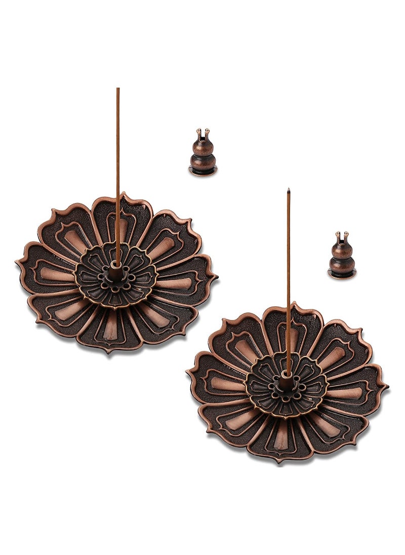 SYOSI Lotus Stick Incense Burner, SYOSI Incense Holder, Inscent Burner Disc for Stick, Coil, Cone Incense with Ash Catcher, Mini Multipurpose Alloy Sandalwood Incense Burner (Brown, Two)  - Image 1