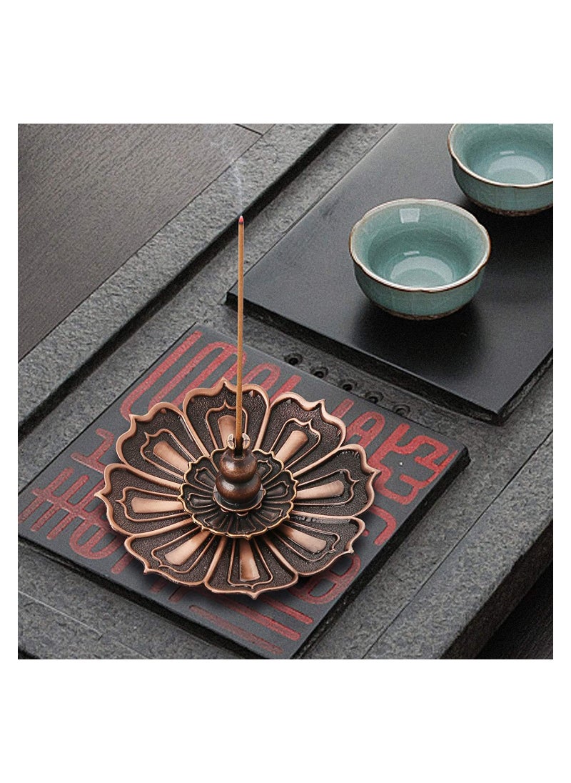 SYOSI Lotus Stick Incense Burner, SYOSI Incense Holder, Inscent Burner Disc for Stick, Coil, Cone Incense with Ash Catcher, Mini Multipurpose Alloy Sandalwood Incense Burner (Brown, Two)  - Image 4
