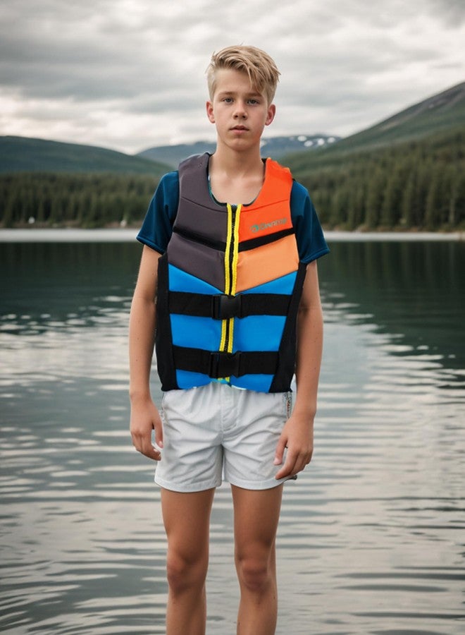 Owntop Swim Vest Youth Kids 75-125 lbs, Neoprene Swim Jacket Lightweight, Quick-Dry, Buckles Zipper for Swimming Training, Kayak, Boating, Watersports (Multicoloured, L) - Image 3