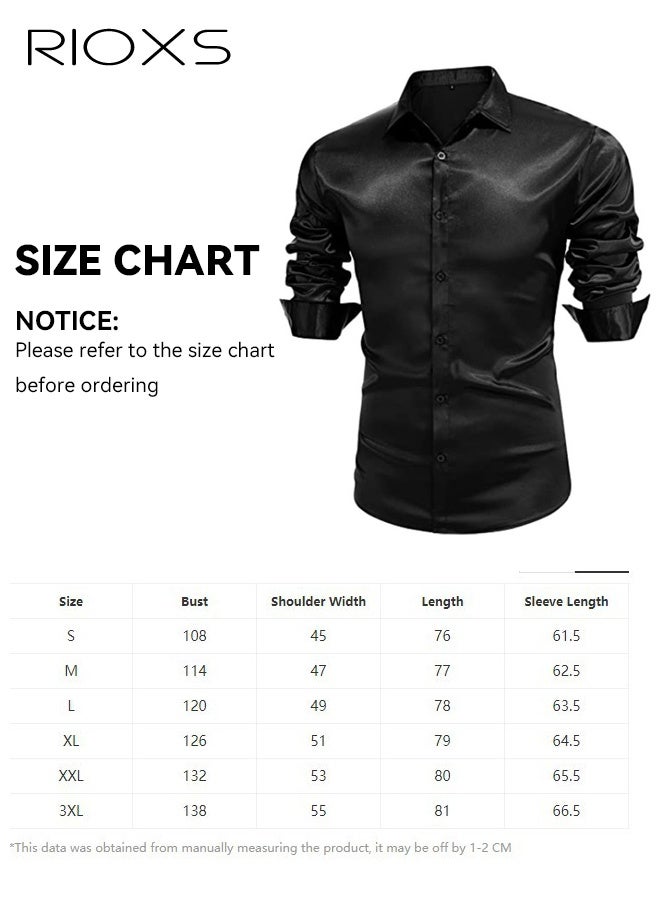 ريوكس قميص فستان رجالي فاخر من الحرير اللامع مثل الساتان بأكمام طويلة كاجوال بأزرار ضيقة ذات أكمام طويلة وقميص فستان أسود متعدد الاستخدامات طوال الموسم، قميص رسمي لضيوف حفل الزفاف، ملابس مناسبة لحفلات العشاء - Image 5