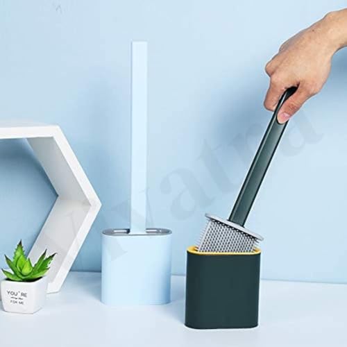 Vivatra Silicone Toilet Brush with Holder Stand for Western and Indian, Double-Sided with Adhesive Wall Mount (Multicolor), Pack of 1 (Multicolour) (1, Free Size) - Image 2