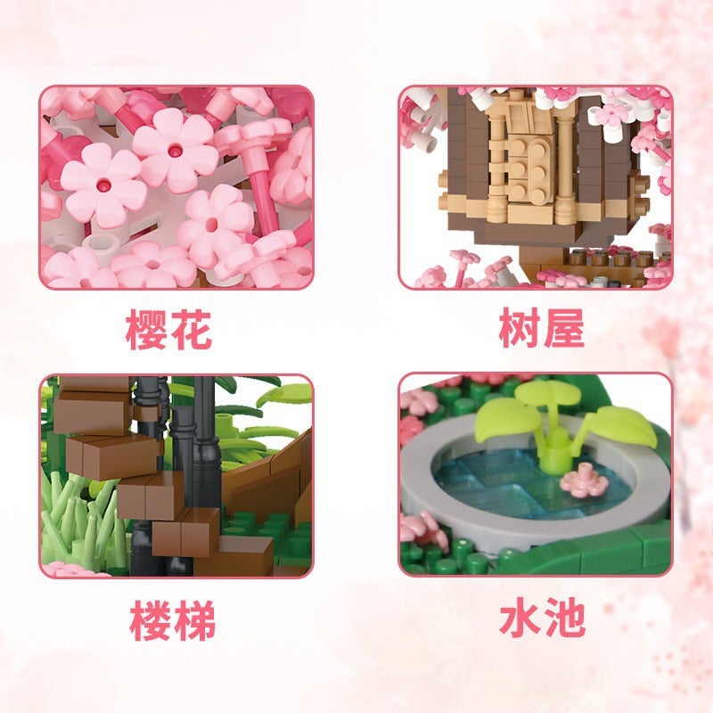 Leji Micro-Particle Small Building Blocks Creative Educational Building Series Cherry Blossom Tree House Series Children'S Assembly Toys - Image 3