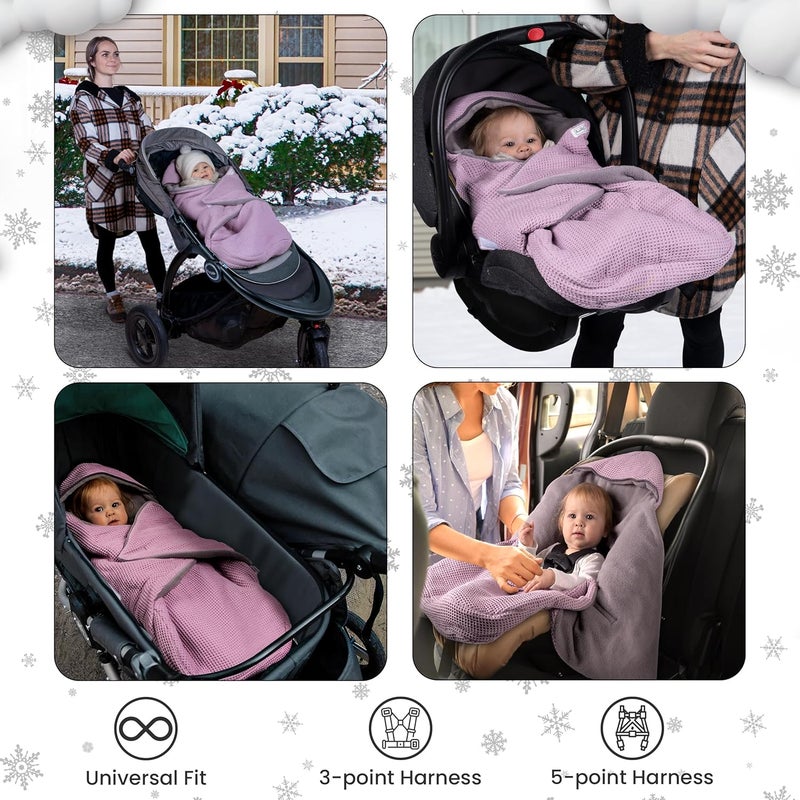Swaddyl Car Seat Blankets for Babies Winter - Stroller Footmuff Carseat Cover Baby 5 Point Harness - Swaddle Bunting Bag (Rose) - Image 4