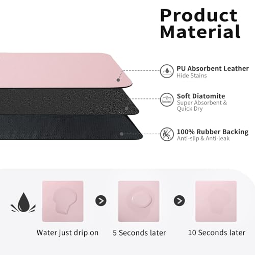 HotLive Dish Drying Mat for Kitchen Counter Heat Resistant Drainer Mats with Nonslip Rubber Backed Hide Stain Kitchen Super Absorbent Draining Mat Easy to Clean Dish Rack Pad Pink 16x18 - Image 3