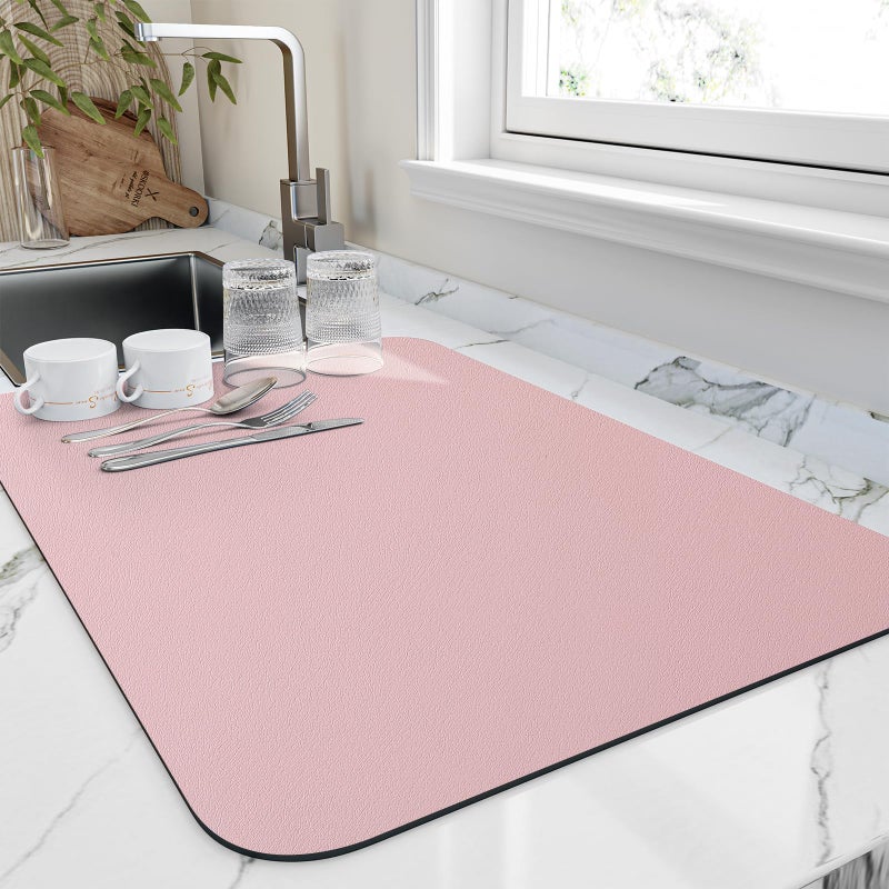 HotLive Dish Drying Mat for Kitchen Counter Heat Resistant Drainer Mats with Nonslip Rubber Backed Hide Stain Kitchen Super Absorbent Draining Mat Easy to Clean Dish Rack Pad Pink 16x18 - Image 2