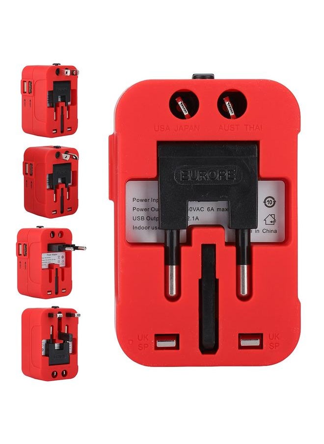 Thoraya New USB2.1A Universal Travel Adapter Electric Plugs Sockets Converter Adapter(Red White)  - Image 2
