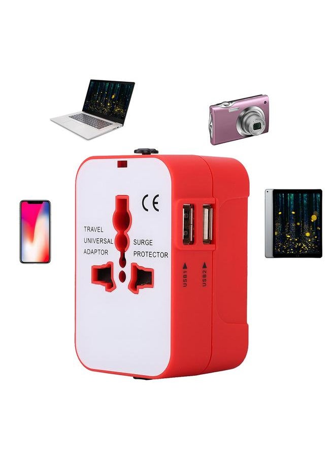 Thoraya New USB2.1A Universal Travel Adapter Electric Plugs Sockets Converter Adapter(Red White)  - Image 5