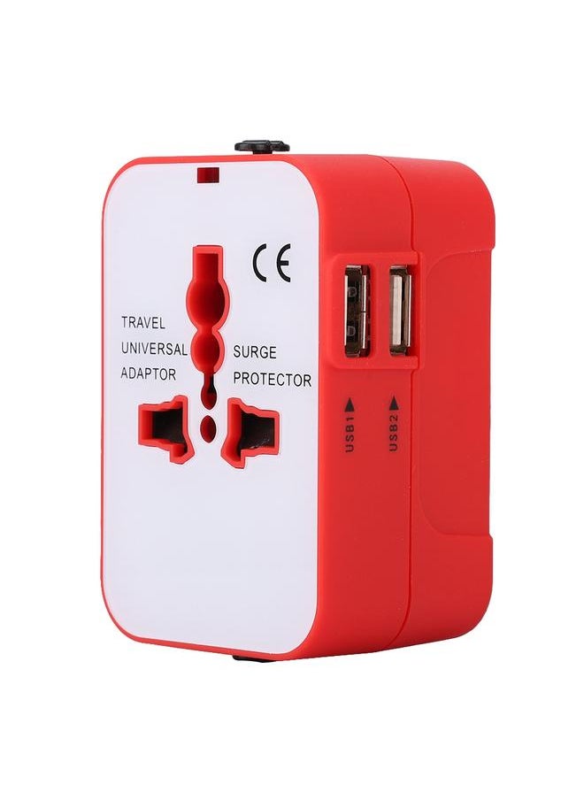 Thoraya New USB2.1A Universal Travel Adapter Electric Plugs Sockets Converter Adapter(Red White)  - Image 1