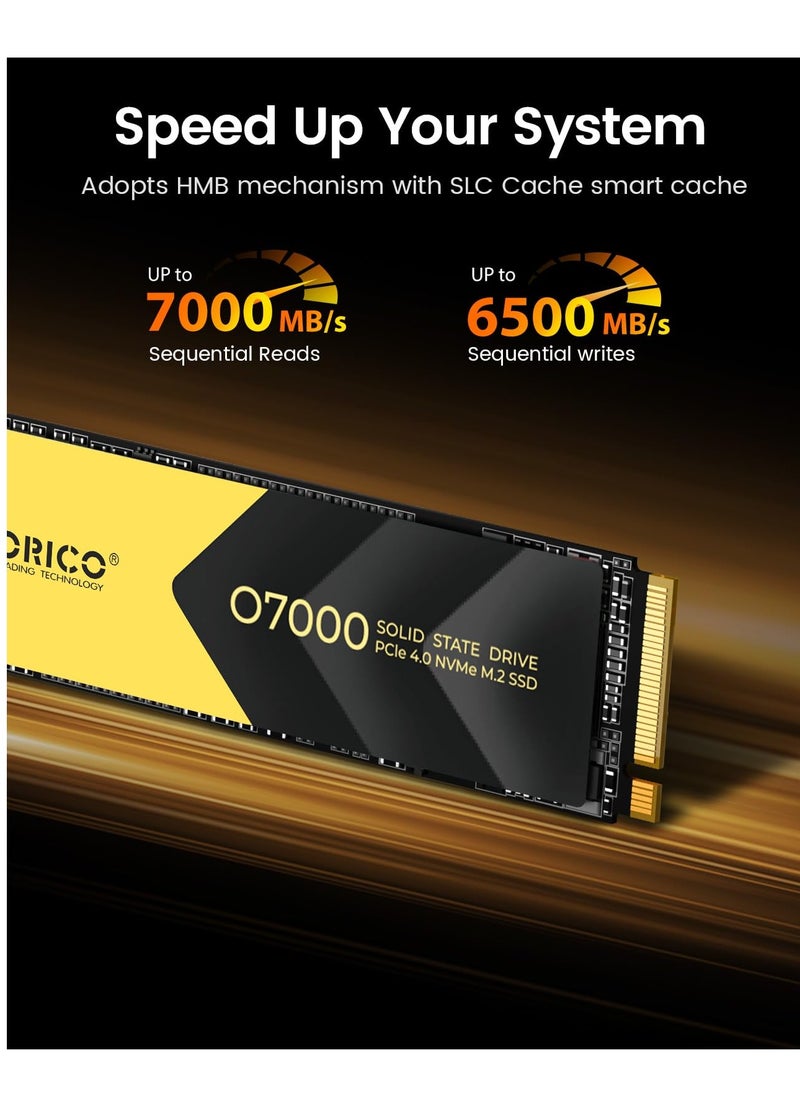 Orico - ORICO 2TB NVMe SSD PCIe 4.0- Up to 7000MB/s, M.2 SSD 2280 PCIe 4.0X4 Internal Solid State Drive SSD, Fast Heat Dissipation, Compatible with macOS Windows for Gamers and Creators-O7000 (2TB) - Image 1