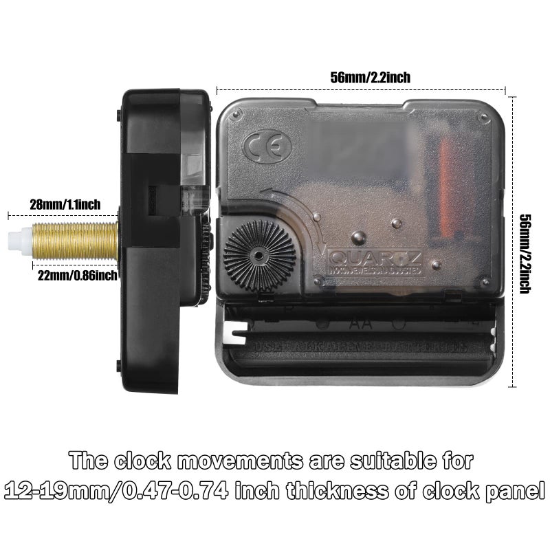 Mudder 6 Pieces High Torque Long Shaft Clock Movement Mechanism with Pasters, Hooks and 6 Different Pairs of Hands Clock Repair Parts Replacement (28 mm/ 1.10 Inches) - Image 3