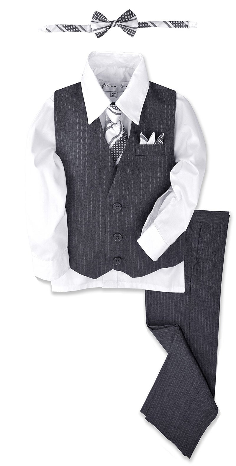 Johnnie Lene JL40 Pinstripe Boys Formal Dresswear Vest Set (10, Gray/White) - Image 3