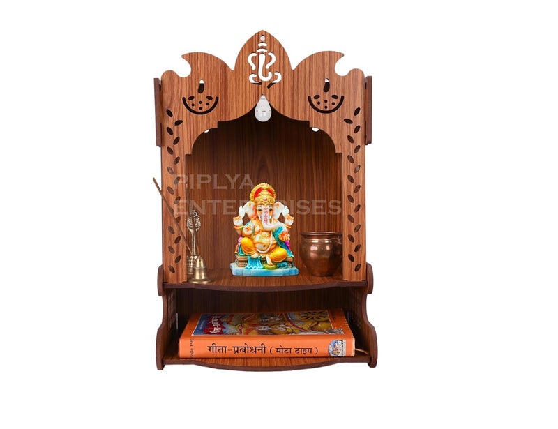AR ART AR ART Dummy 1 Beautiful Home Decor Wooden Pooja Stand for Home Pooja Mandir for Home Temple for Home Office Puja Mandir for Home Wall Mounted Size L1050 W825 H1425 Inch Light - Image 1