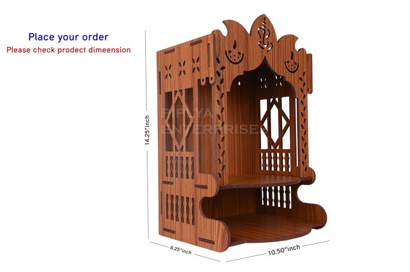 AR ART AR ART Dummy 1 Beautiful Home Decor Wooden Pooja Stand for Home Pooja Mandir for Home Temple for Home Office Puja Mandir for Home Wall Mounted Size L1050 W825 H1425 Inch Light - Image 2