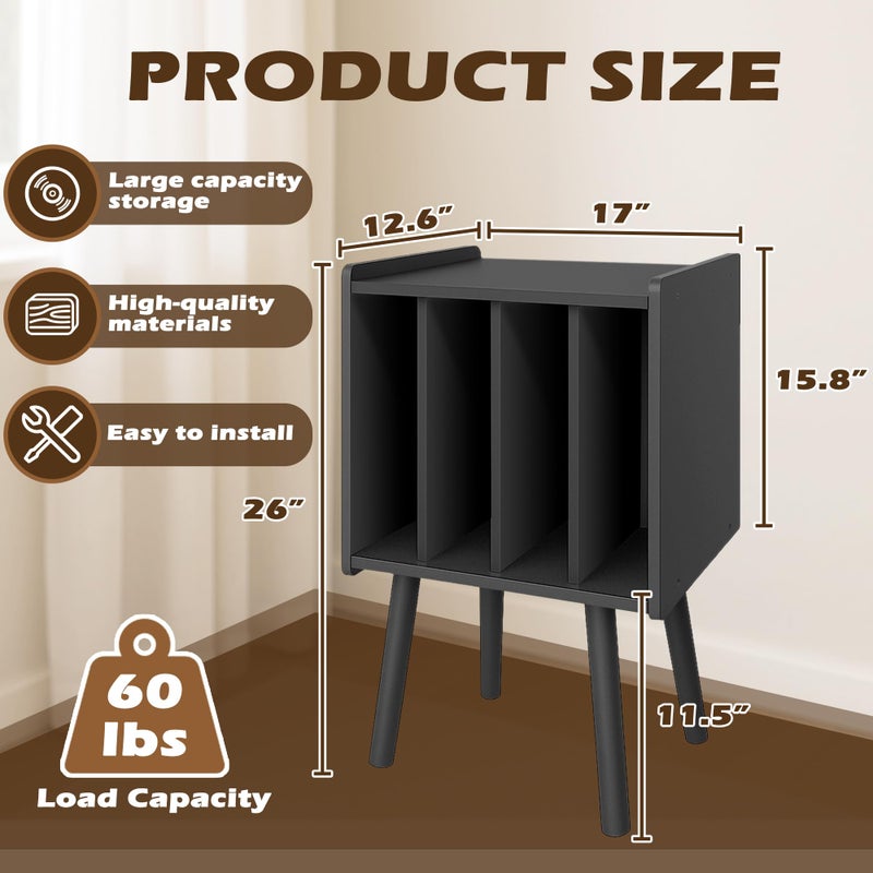 montex Record Player Stand, Vinyl Record Storage Table with 4 Cabinet, Mid Century Modern Turntable Stand, Organizer Vinyl Table for Bedroom Living Room(Black) - Image 3