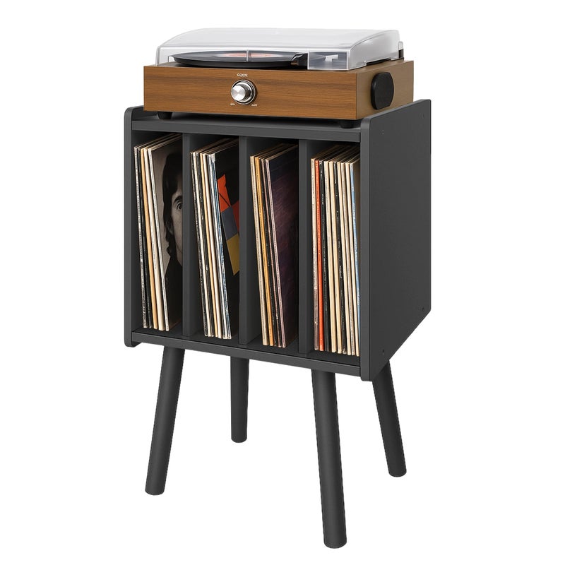 montex Record Player Stand, Vinyl Record Storage Table with 4 Cabinet, Mid Century Modern Turntable Stand, Organizer Vinyl Table for Bedroom Living Room(Black) - Image 1