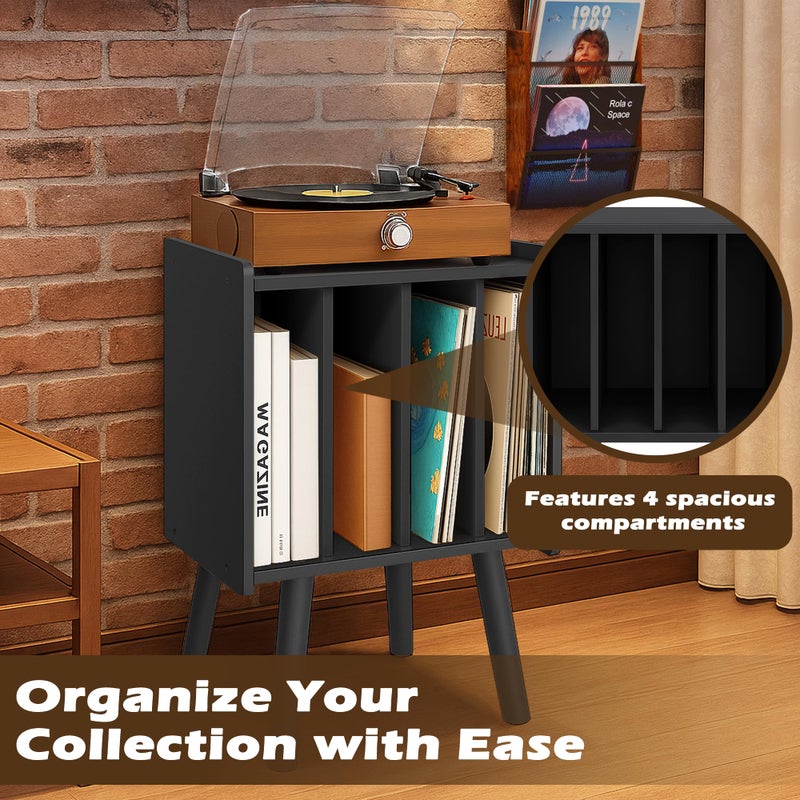 montex Record Player Stand, Vinyl Record Storage Table with 4 Cabinet, Mid Century Modern Turntable Stand, Organizer Vinyl Table for Bedroom Living Room(Black) - Image 5