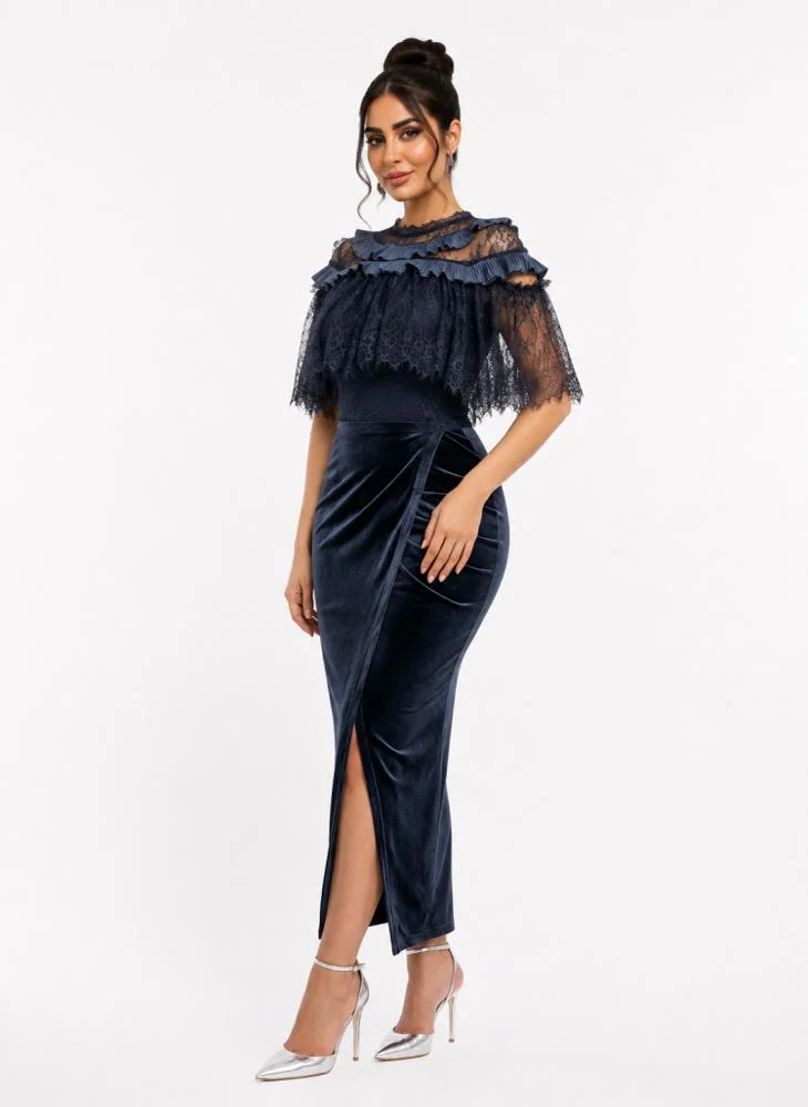 Opera Fashion Luxury Lace Blouse & Velvet Skirt Set