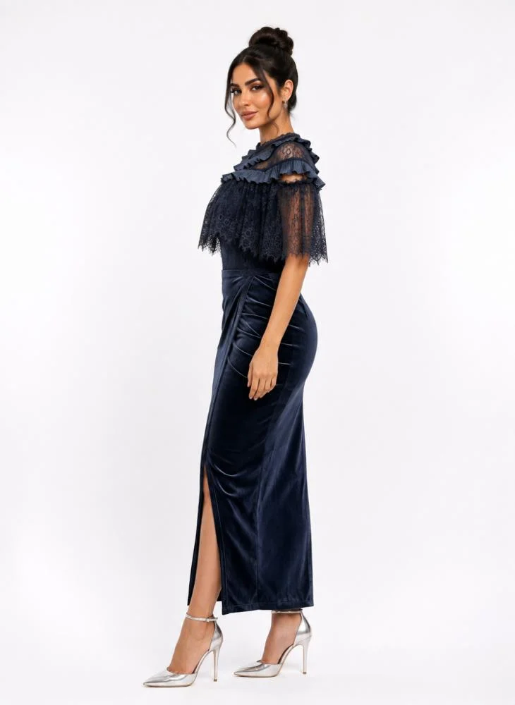 Opera Fashion Luxury Lace Blouse & Velvet Skirt Set
