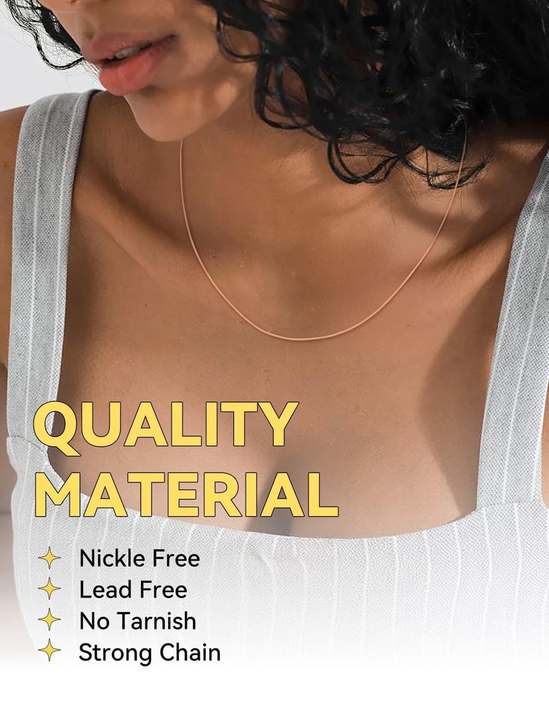 ChainsHouse Rose Gold Snake Chain Necklace for Women, Classic Delicate Birthday Party Jewelry Gift, Simple 1mm Thin Italian Necklace Choker Chains for Females, 18 Inches - Image 2