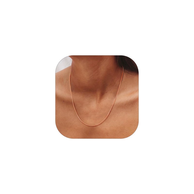 ChainsHouse Rose Gold Snake Chain Necklace for Women, Classic Delicate Birthday Party Jewelry Gift, Simple 1mm Thin Italian Necklace Choker Chains for Females, 18 Inches - Image 1