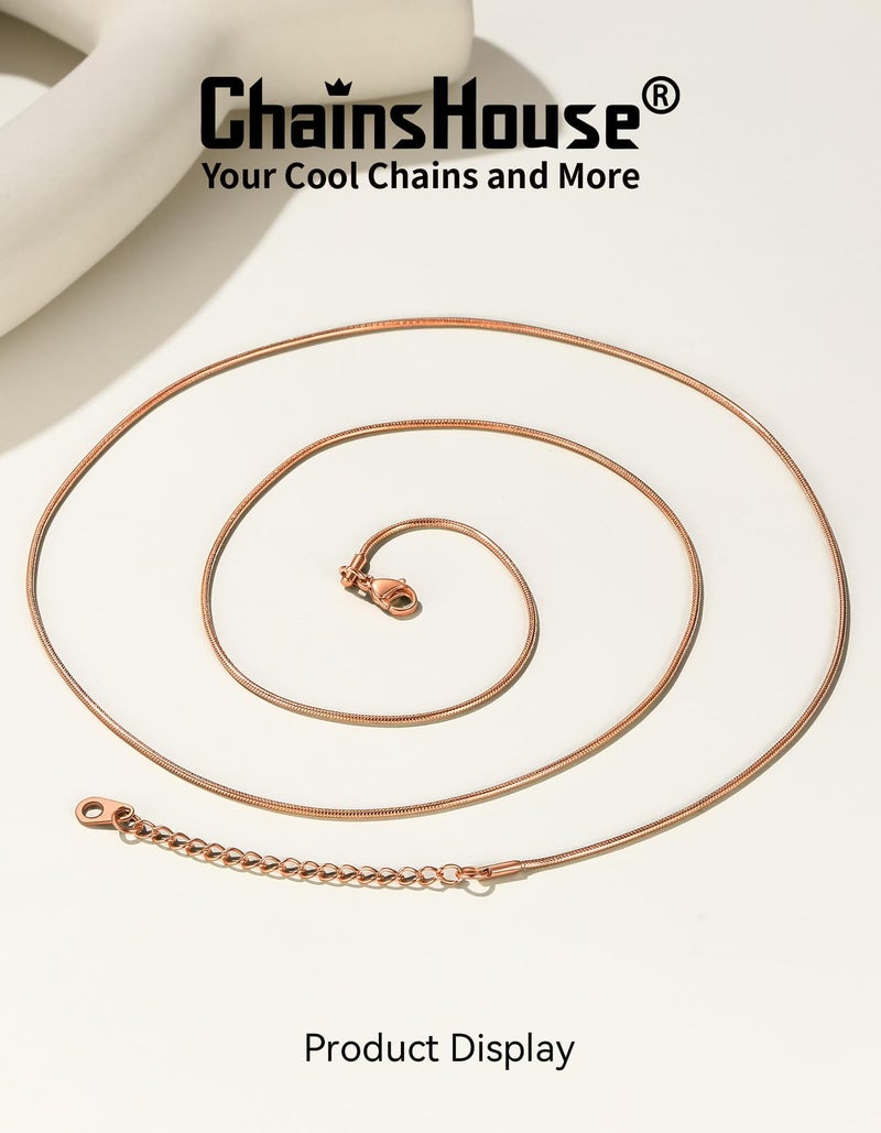 ChainsHouse Rose Gold Snake Chain Necklace for Women, Classic Delicate Birthday Party Jewelry Gift, Simple 1mm Thin Italian Necklace Choker Chains for Females, 18 Inches - Image 4