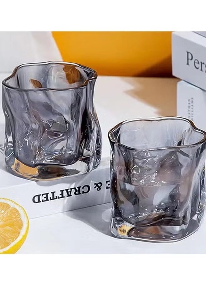 Thick Twisted Tumbler Glass, Elegant Irregular Glass Cups, Crystal Old Fashioned Glasses for Cool Water, Milk, Coffee, for Home, Parties, Perfect Gift for Friends Family(Grey)