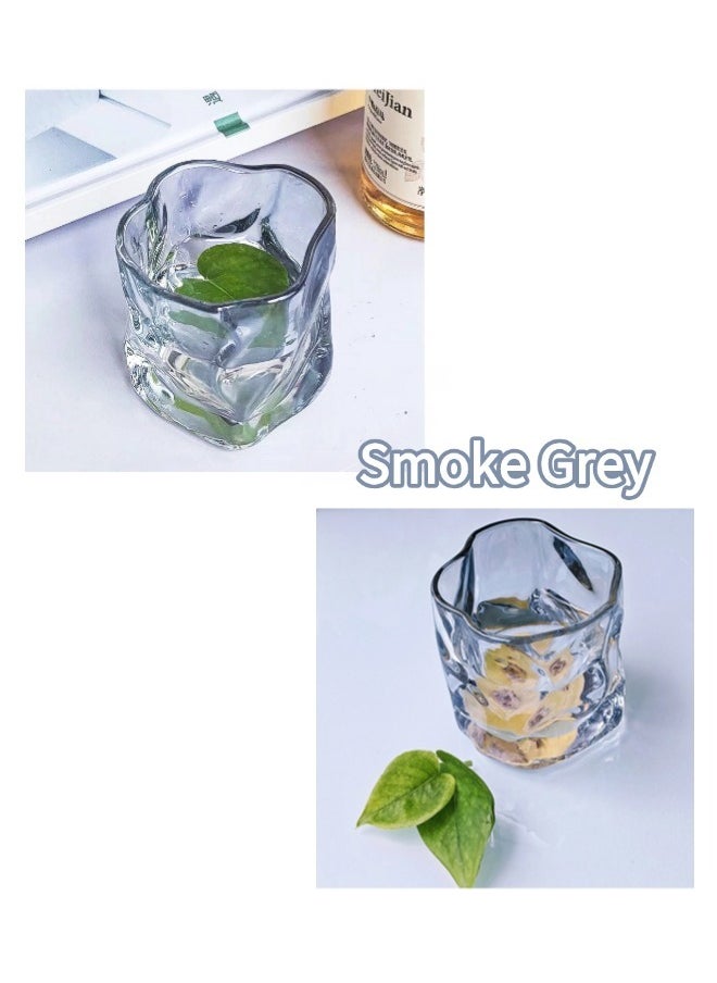 Thick Twisted Tumbler Glass, Elegant Irregular Glass Cups, Crystal Old Fashioned Glasses for Cool Water, Milk, Coffee, for Home, Parties, Perfect Gift for Friends Family(Grey)