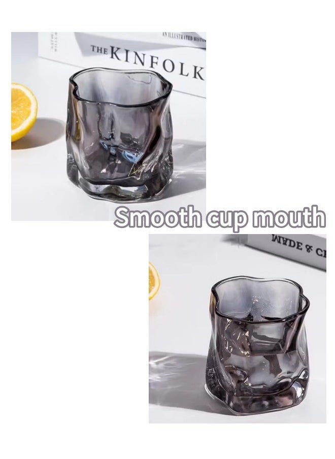 Thick Twisted Tumbler Glass, Elegant Irregular Glass Cups, Crystal Old Fashioned Glasses for Cool Water, Milk, Coffee, for Home, Parties, Perfect Gift for Friends Family(Grey)