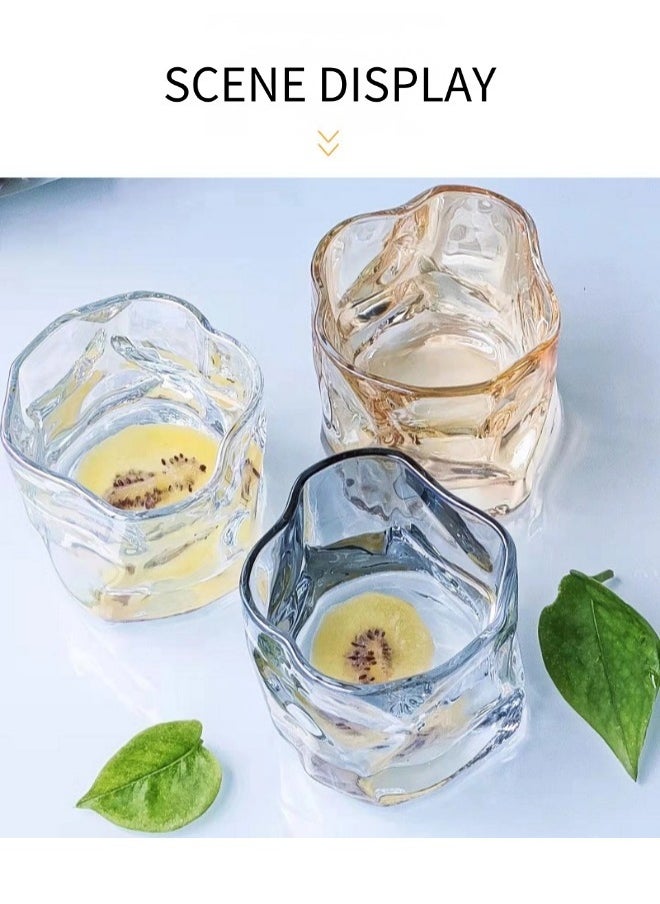 Thick Twisted Tumbler Glass, Elegant Irregular Glass Cups, Crystal Old Fashioned Glasses for Cool Water, Milk, Coffee, for Home, Parties, Perfect Gift for Friends Family(Grey)