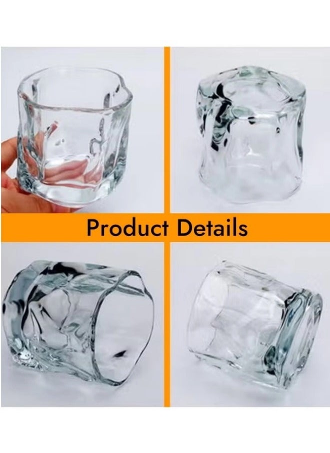 Thick Twisted Tumbler Glass, Elegant Irregular Glass Cups, Crystal Old Fashioned Glasses for Cool Water, Milk, Coffee, for Home, Parties, Perfect Gift for Friends Family(Grey)