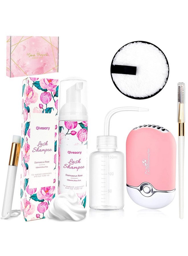Qiveaory 120Ml4.04Fl.Oz Eyelash Extension Cleanser Lash Shampoo For Eyelash Extension Eyelash Brush With Cap Usb Lash Fan Mascara Brush Wash Bottle Reusable Makeup Remover Pad Paraben & Sulfate Free - Image 1