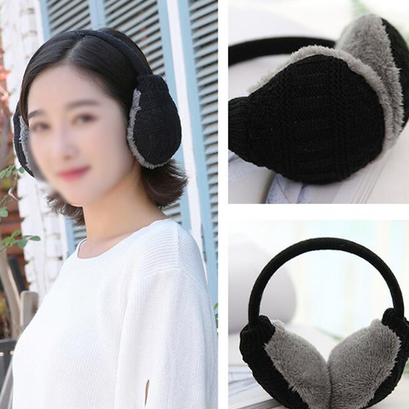 🌱 واقيات أذن شتوية محاكة قابلة للتعديل للجنسين مع بطانة فرو صناعي خارجية للنساء والرجال باللون الأسود - Image 4