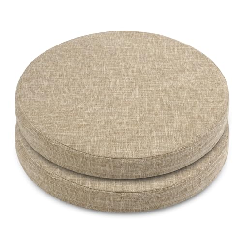 ELFJOY Round Chair Cushions for Dining Chairs Non Slip High-Resilience Foam Chair Pads 2" Thick Seat Cushions for Kitchen Chairs Set of 2 16" Beige - Image 1