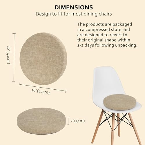 ELFJOY Round Chair Cushions for Dining Chairs Non Slip High-Resilience Foam Chair Pads 2" Thick Seat Cushions for Kitchen Chairs Set of 2 16" Beige - Image 5