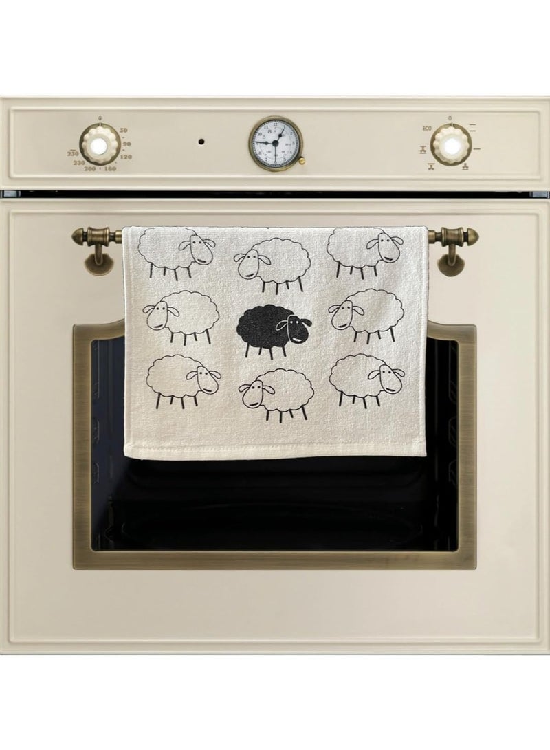 Alwan Turkish 100% Cotton Kitchen Hand Towel Set of 2 with Cute Sheep Designs  - Image 2